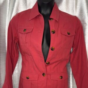 Susan Graver Pink Tencel Blend Button Up Belted Long Sleeve Jacket Women’s Small